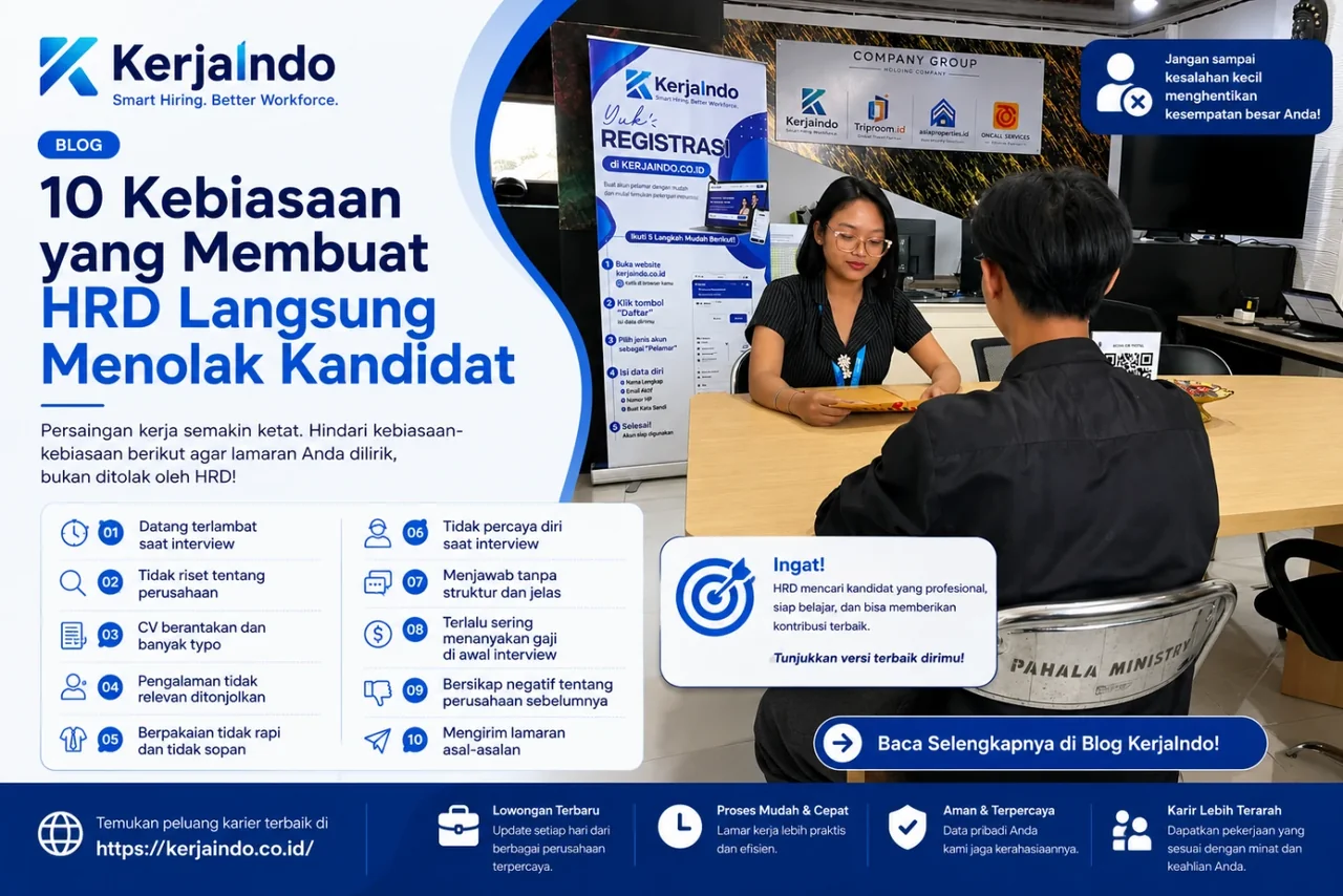 Ilustrasi kandidat berbicara dengan pewawancara Kerjaindo