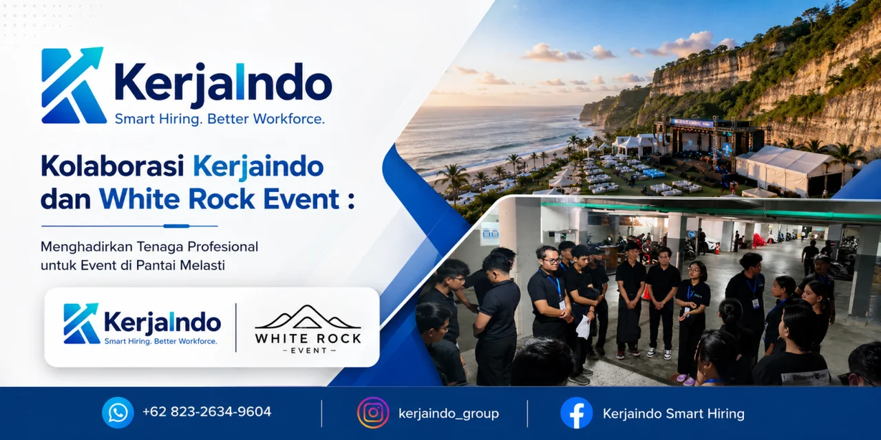 Ilustrasi Kolaborasi KerjaIndo dan White Rock: Menghadirkan Tenaga Profesional untuk Event di Pantai Melasti